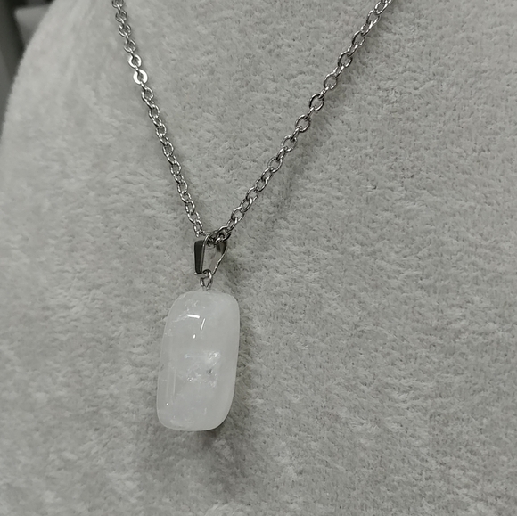 Natural Quartz Crystal Necklace Gemstone Pendant Stainless-Steel Chain 20" - Picture 6 of 15